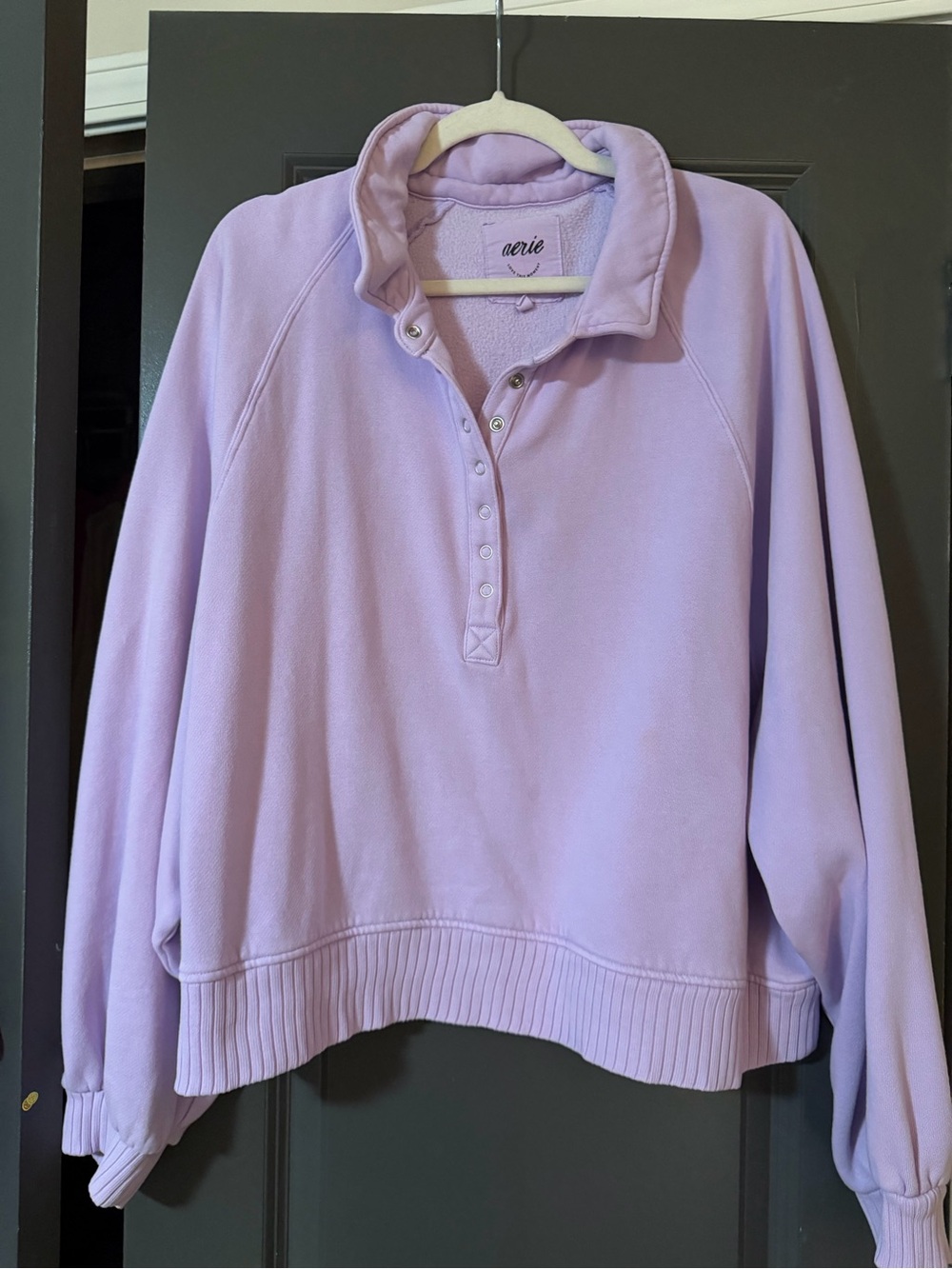 aerie Lavender Snap-Front Pullover Sweatshirt cropped